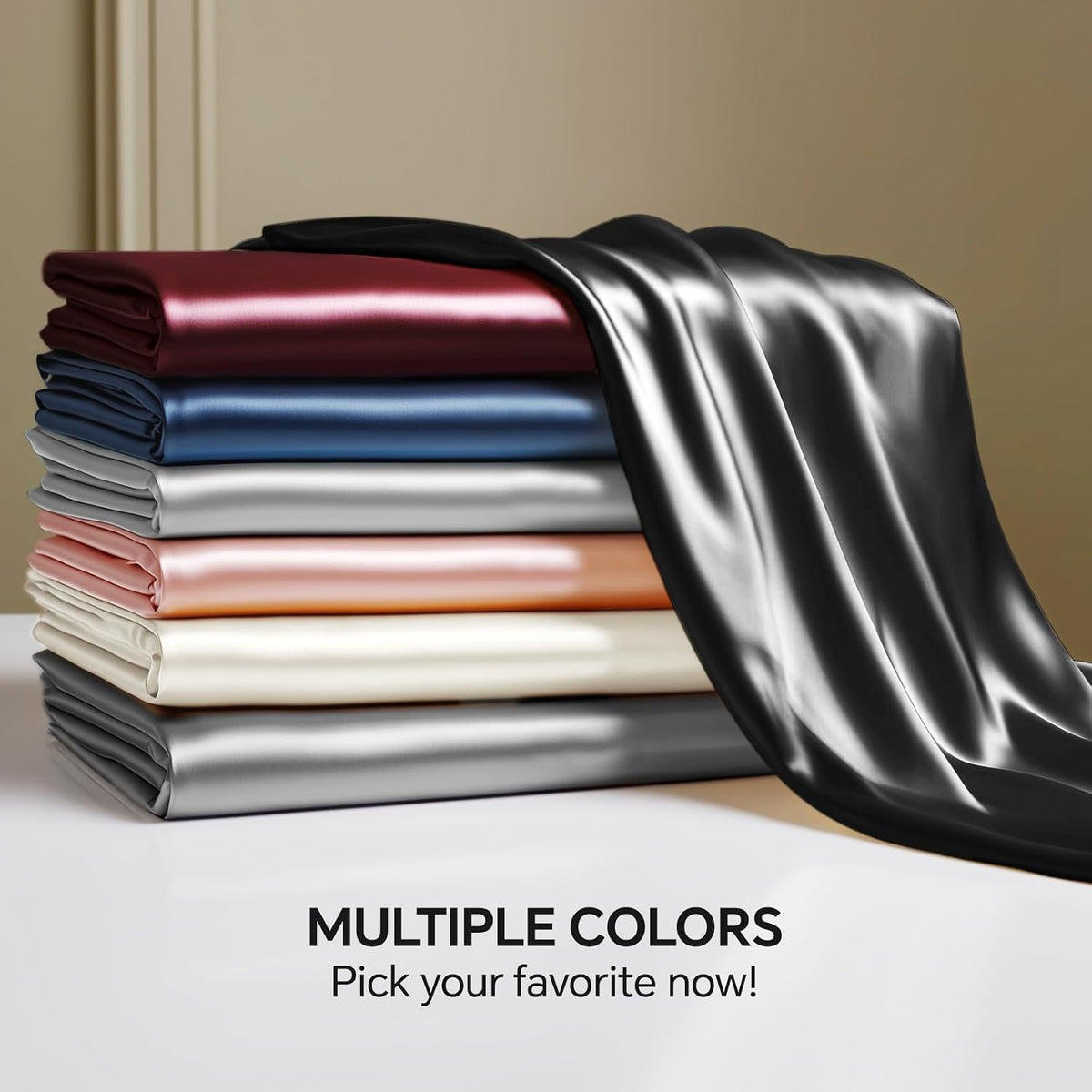 Satin Fitted Sheet Queen with Elastic Corner Straps, Rose Pink