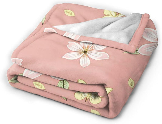 Soft Plush Fleece Throw Blanket Pink Floral Print Printed Polyester Couch Cover Blanket for Sofa Bedroom Camping Travel Indoor Home Decoration 80"X60"