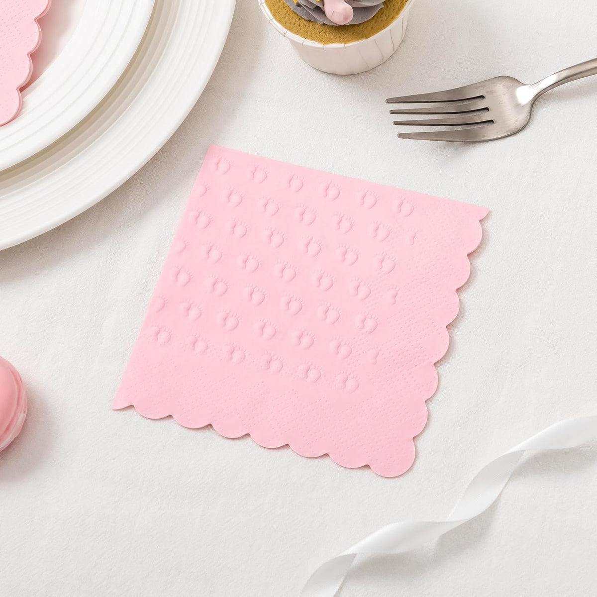 3-Ply Baby Shower Napkins for Girl, 50 Pack Embossed Footprints Pink Napkins for Girl Baby Shower Decorations, Disposable Paper Cocktail Napkin, and Not Easily Torn