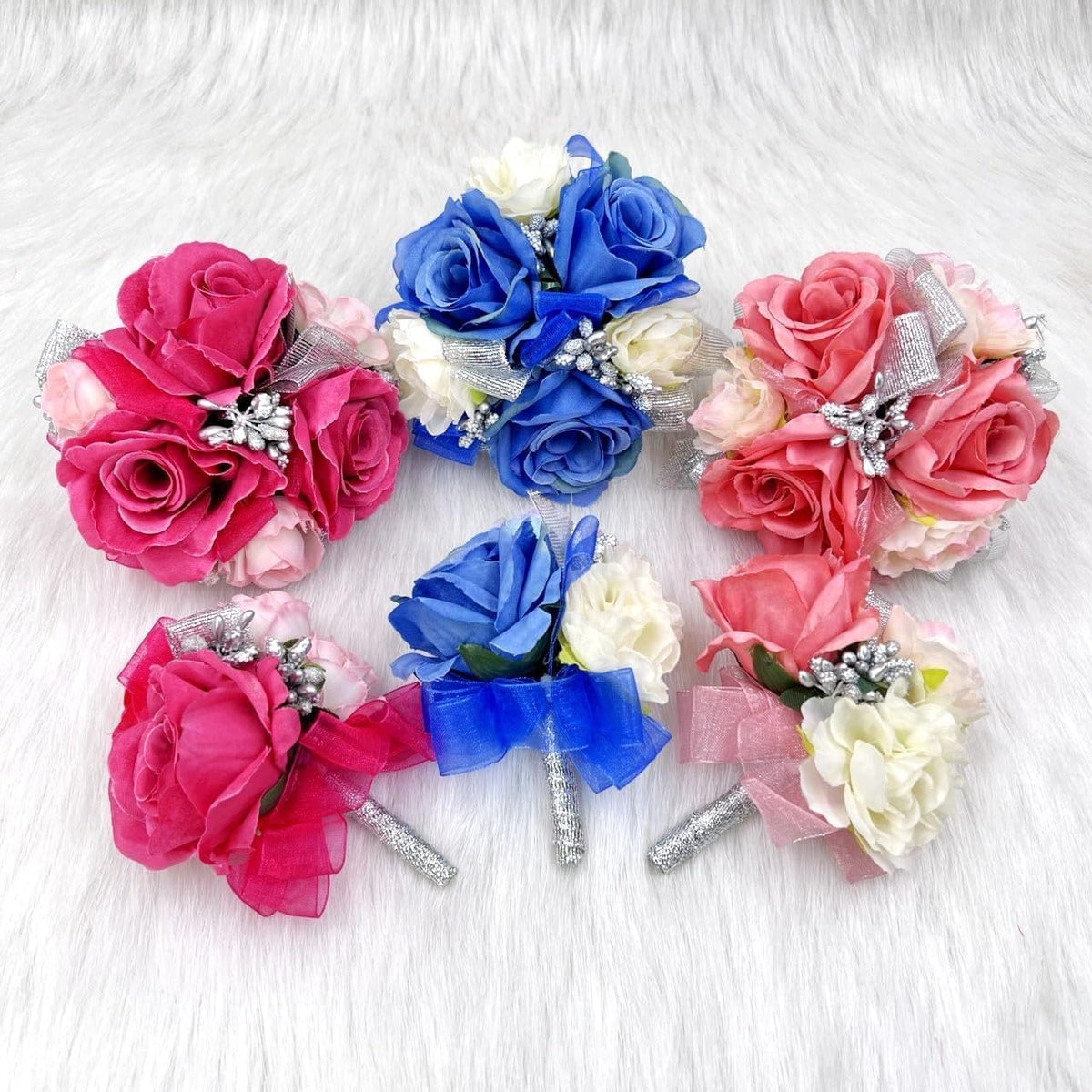Hot Pink Rose Corsage Boutonniere Set Real Touch Flowers for Men and Women, Bride Bridesmaid Groom Fuchsia Wedding Flowers Accessories Prom Party Dinner Dance Anniversary (Fuchsia)