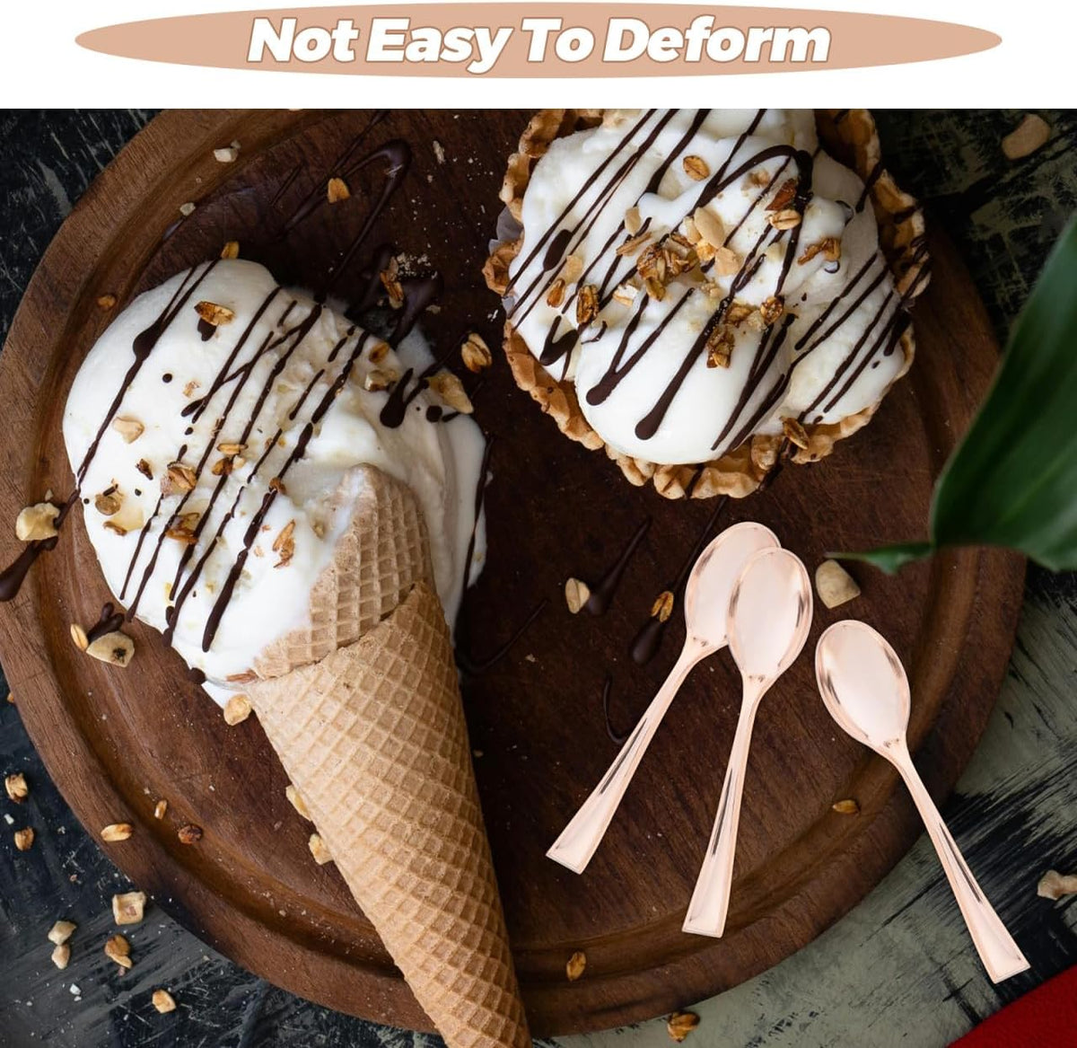 50pcs Rose Gold Mini Spoons 3.93 in Disposable Dessert Spoons for Desserts Appetizers Ice Cream Catering Events Parties Weddings Single Use Cutlery