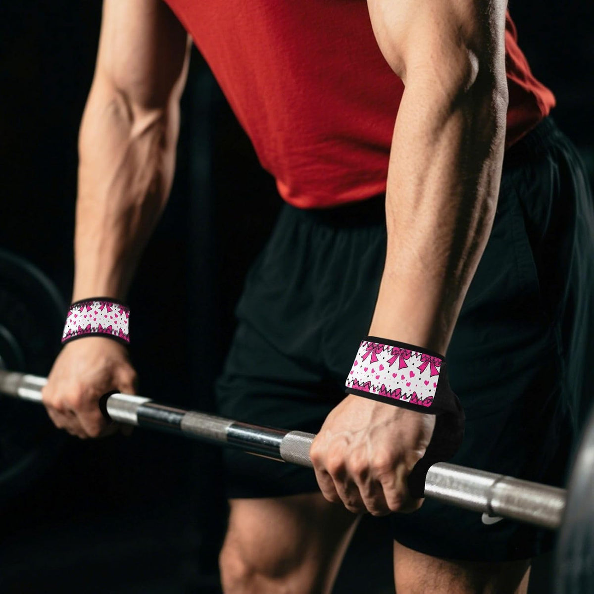 Cute Pink Bows Lifting Straps for Weightlifting,Wrist Straps with Thick Neoprene Padding,Pro Heavy Duty Gym Wrist Wraps for Powerlifting, Bodybuilding & Strength Training