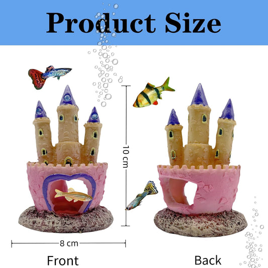 Small Cartoon Aquarium Castle Decor, Mini Cute Pink Castle Hide Cave Hideouts for Small Fishes Shrimp Crab Fish Larvaes Cichlid, Princess Style Castles Statue Birthday Party Table Decor - 11 x 8 cm