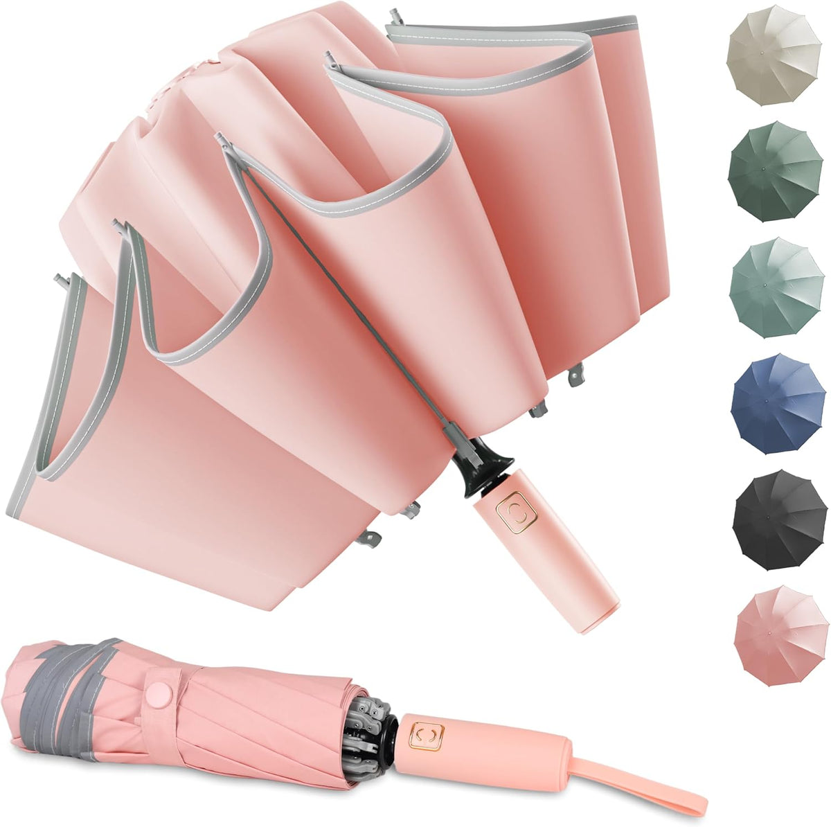 Inverted Umbrella, Reinforced Canopy with Reverse Folding, Auto Open & Close, UV Protection, Windproof, Reflective Stripe, 10 Rib Sturdy Frame, for Rain & Sun, Deisgned for Car, Portable for Travel