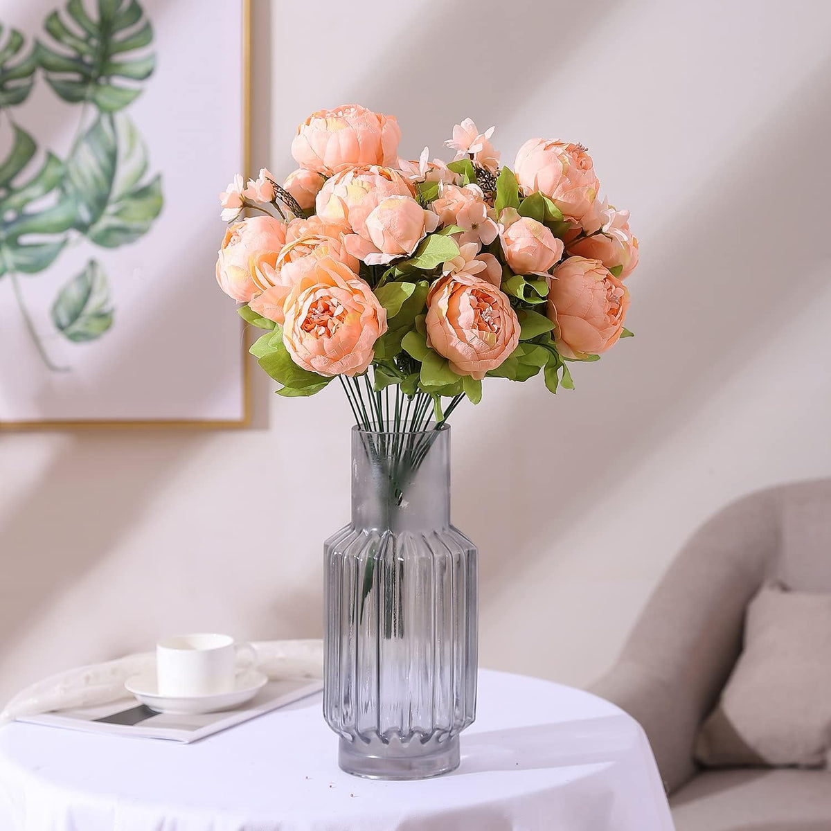 Springs Flowers Artificial Silk Peony Bouquets Wedding Home Decoration,Pack of 1 (Spring Orange-Pink)