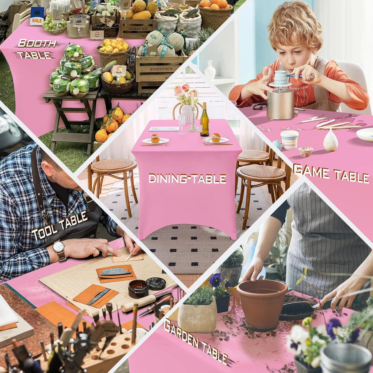 Table Cloth Pink 4FT Spandex Stretch Covers for Rectangle Fitted Tablecloth