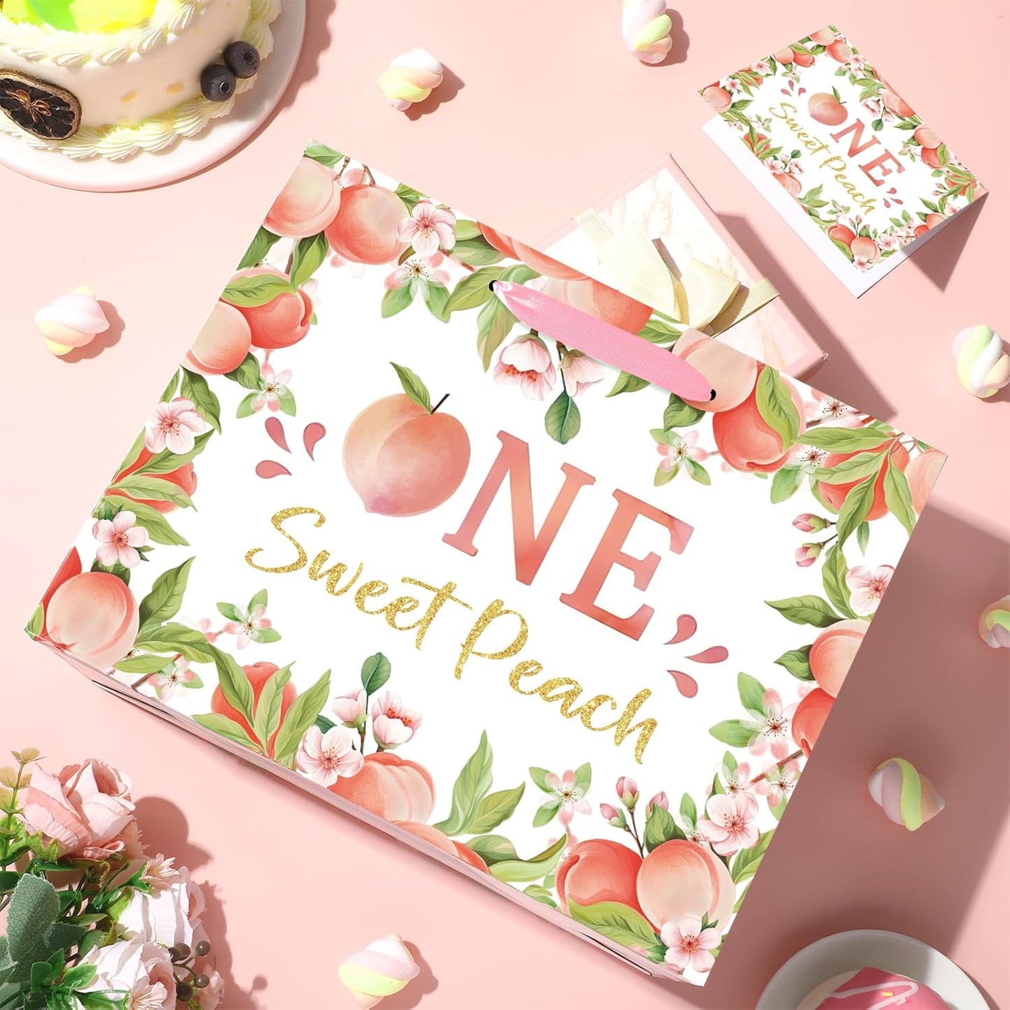 Peach 1st Birthday Party Supplies Large Peach Sweet One Gift Bag with Wrapping Paper and Card First Birthday Decorations Wrapping Paper Bag for Baby Girl Baby Shower Gender Reveal Party Supplies