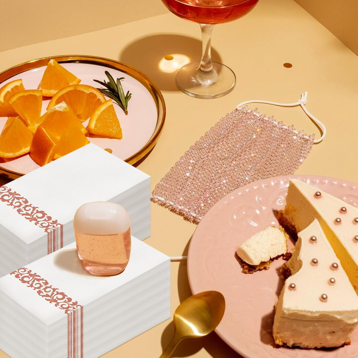 80 Count Rose Gold Guest Towels, 8 x 4.5 Inch Linen-Like Dinner Napkins Set