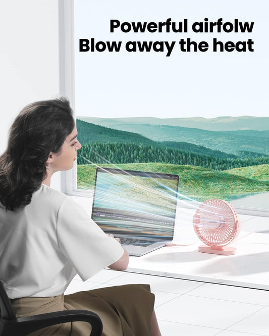 USB Desk Fan, 5.5 Inch Quiet 3 Speeds Small Portable Fan Pink
