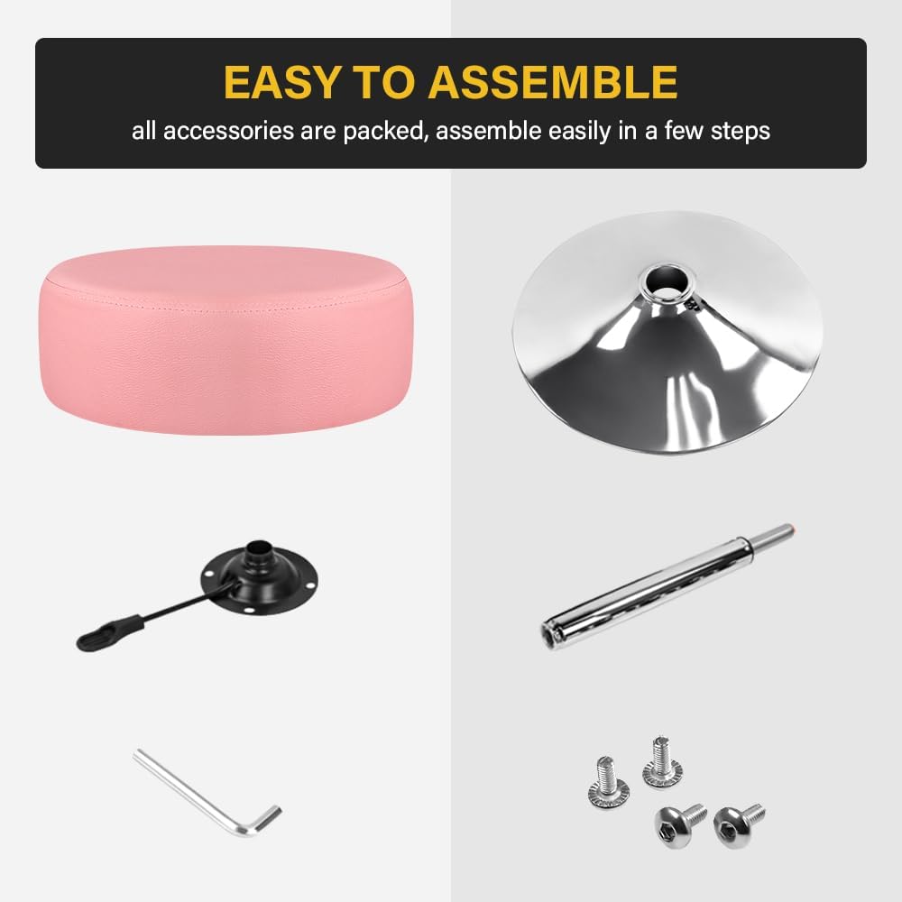Adjustable Vanity Stool for Makeup Room Swivel Makeup Stool Small Round Ottoman for Living Room Makeup Chair for Bedroom SPA Salon Studio (Pink)