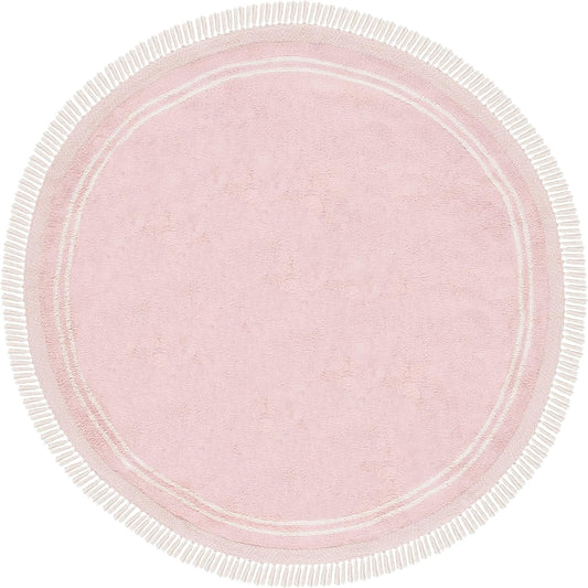 Washable Rug Easy Care Collection - 6' Round, Pink & Ivory, Handmade Cotton, Easy to Clean, Ideal for Living Room, Bedroom, Dining Space (ECR211U)