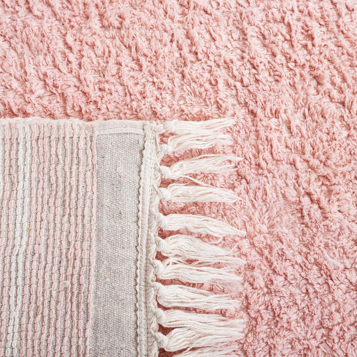 Washable Rug Easy Care Collection - 6' Round, Pink & Ivory, Handmade Cotton, Easy to Clean, Ideal for Living Room, Bedroom, Dining Space (ECR211U)