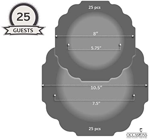 OCCASIONS Pink Plastic Plates - Fancy Scalloped Disposable 50 Pack (25 Guests) Heavy Duty Dinner & Salad/Dessert Wedding Party, Baby Shower, BPA Free, China-Like (10.5" and 8") Imperial Blush & Gold