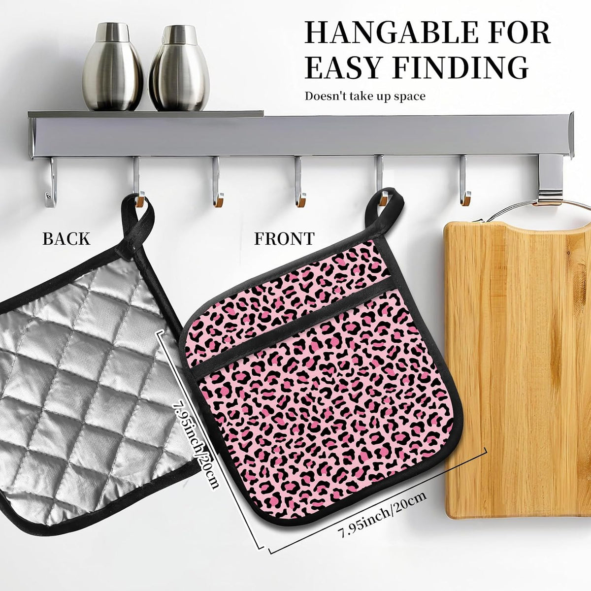 2 Pack Pot Holders for Kitchen Clearance, Cute Hot Pads, Funny Oven Pot Holders, Potholders Sets for Kitchen Heat Resistant Pink Leopard Print