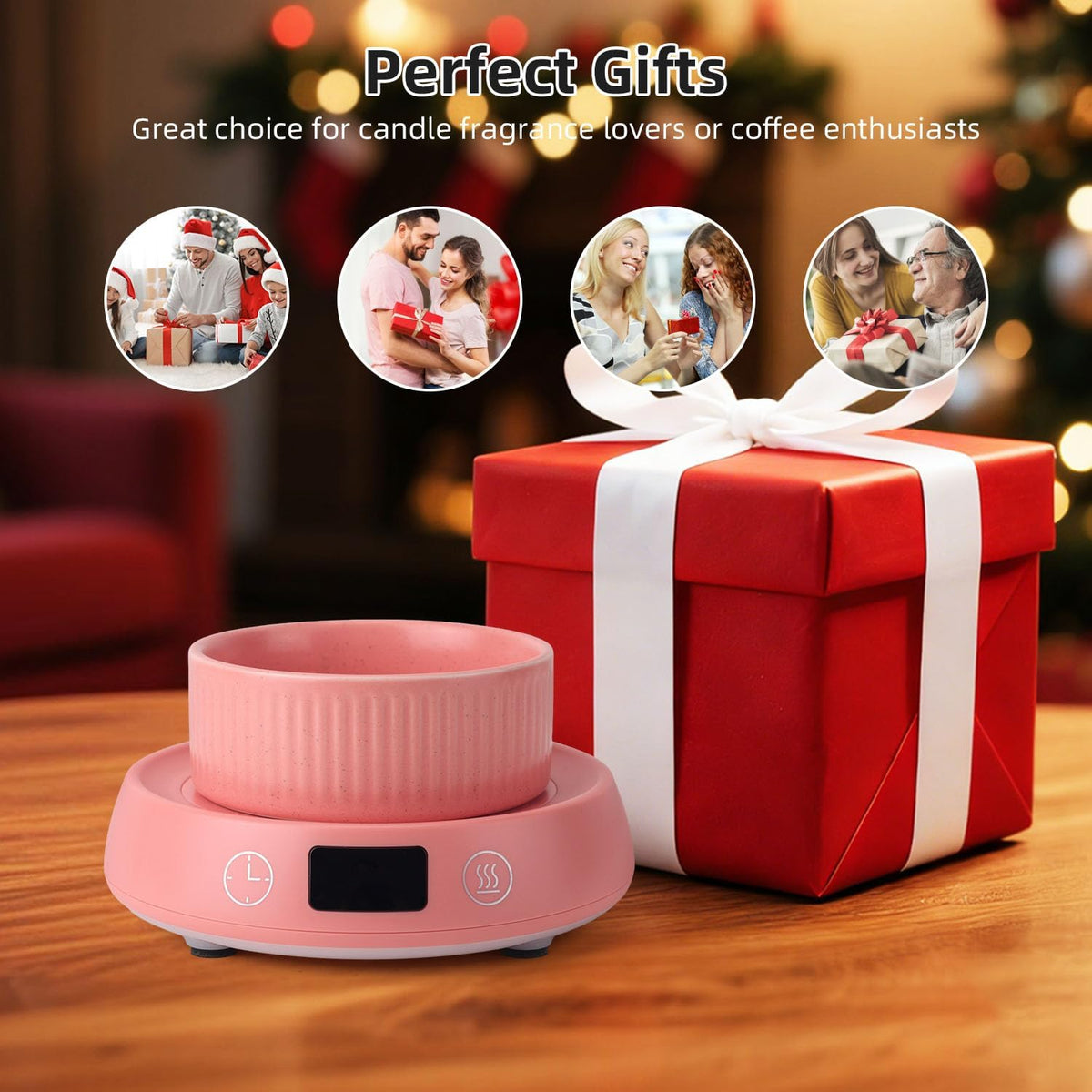 Mug Warmer for Desk, Timer Candle Warmer Lamp Scented Wax Melt Melter, Pink
