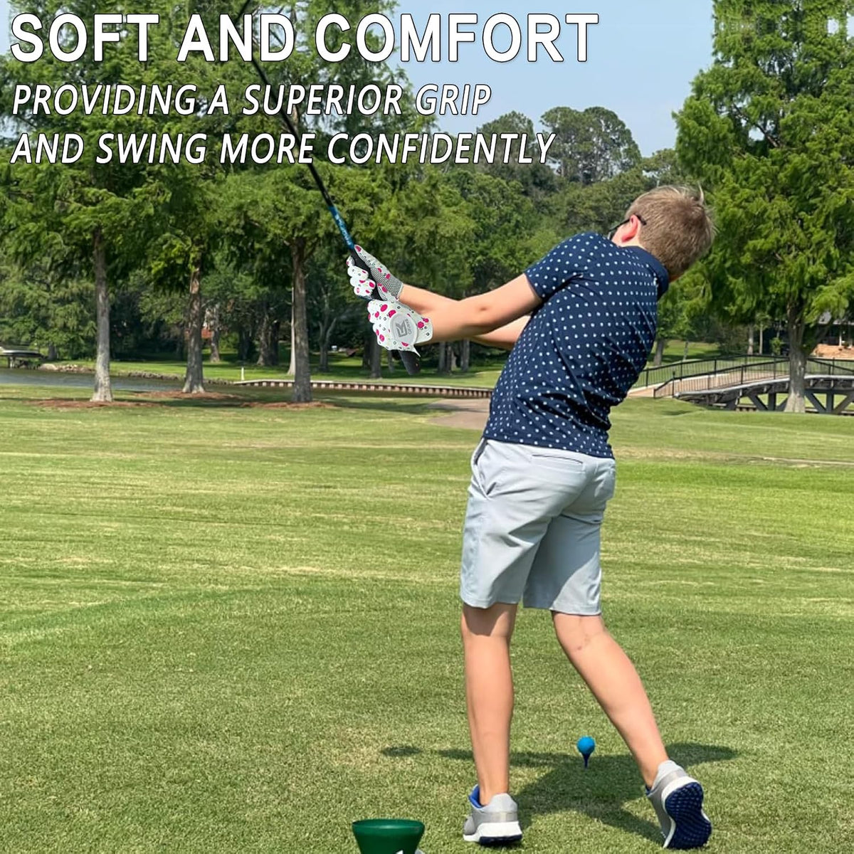 Kids Golf Glove Left Hand Right Handed Golfer 1 or 2 Pack, Breathable Grip Soft Comfort Elastic Fabric Golf Gloves for Boys Girls Youth Age 3-13