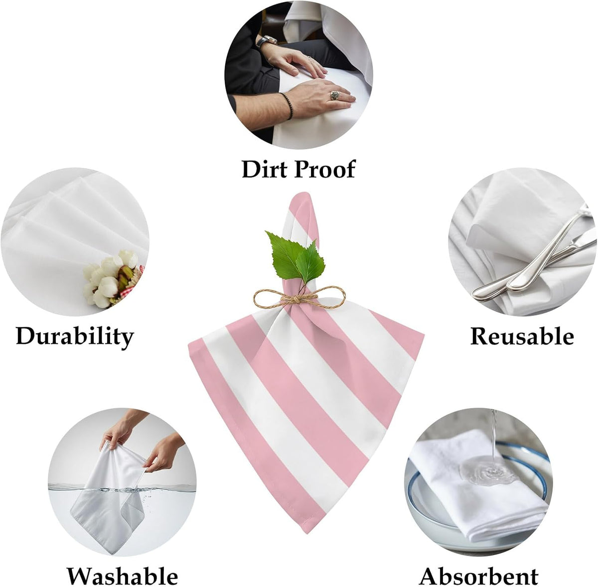 Cloth Napkins 20 x 20 Inch Pink and White Stripes Soft Absorbent Dinner Napkins Striped Simple Style Washable Reusable Kitchen Napkin Sets for Parties Wedding Restaurant Hotel
