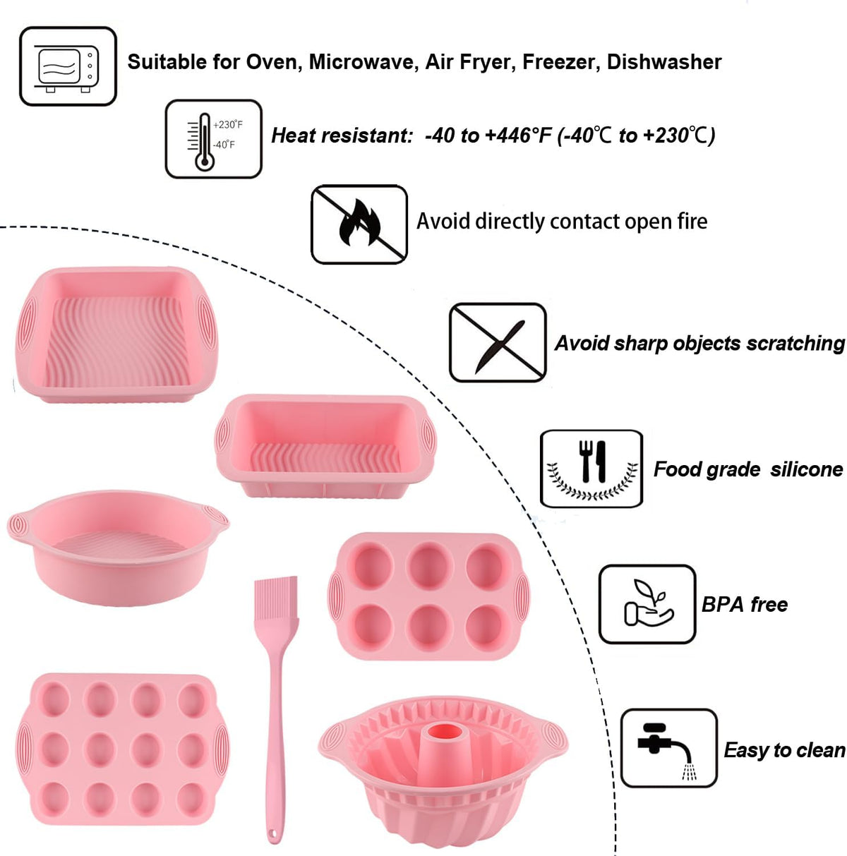 Nonstick Silicone Bakeware Set, 7in1 Baking Cake Pan, BPA Free Heat Resistant Bakeware Suppliers Tools Kit for Muffin Loaf Bread Pizza Cheesecake Cupcake