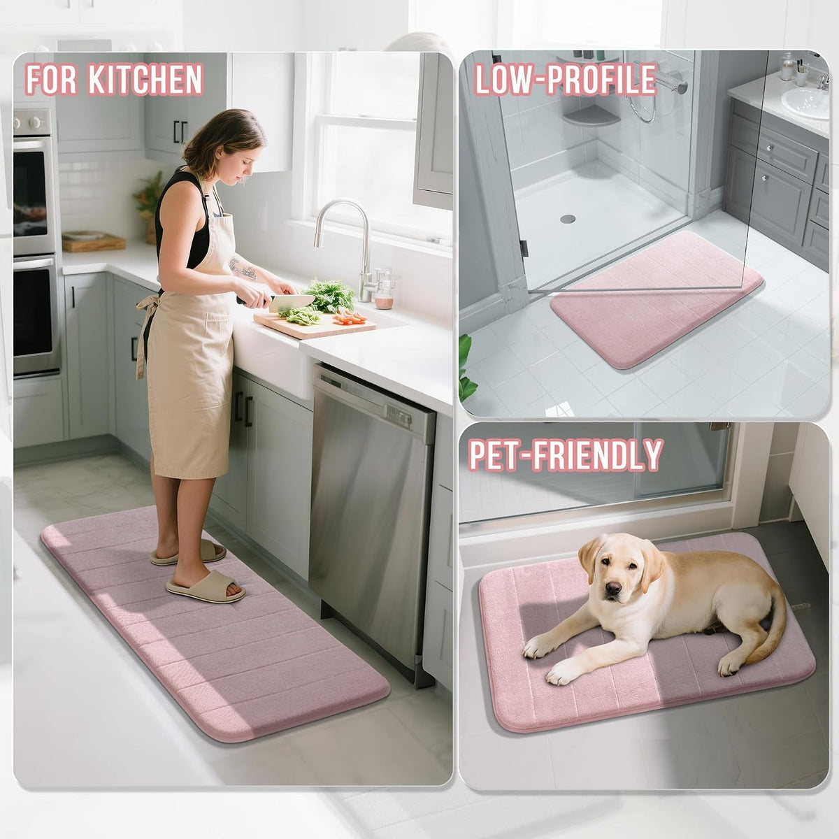 Pink Bath Mat, Super Soft Absorbent Memory Foam Bathroom Rug Non Slip, Quick Dry, Machine Washable Floor Carpet for Tub Shower, Home Decor Accessories, 24x17