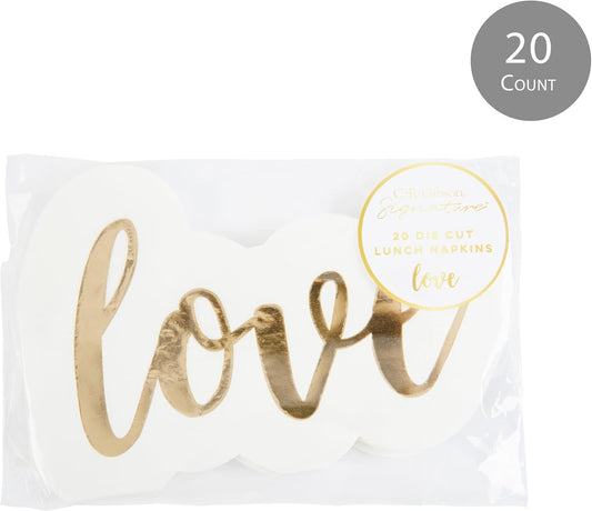 C.R. Gibson Lunch Napkin, Love - Die-Cut, Gold Foil Accents - 3-Ply, 20 Count (TW7-25537)