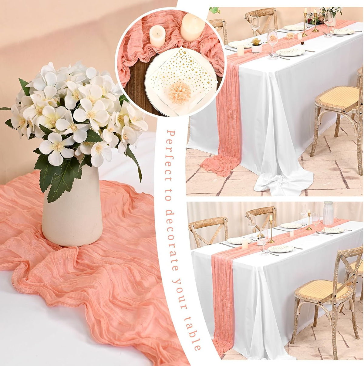 6 Pack Coral Cheesecloth Table Runner,20x120 in Table Runner