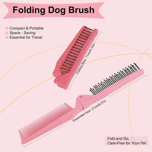 Folding Small Dog Grooming Brush - Perfect for Shih Tzus, Yorkies, and Maltipoos - Ideal Puppy Hair Brushes for Maltese and Small Breeds(Hot Pink)