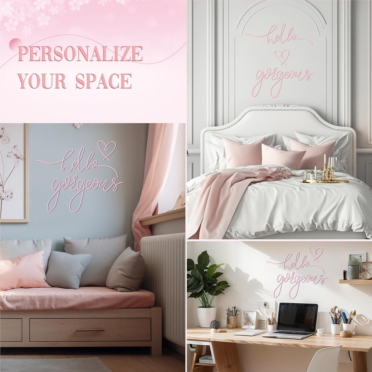 Metal Hello Gorgeous Wall Art Minimalist Wall Decor,Light Pink,Classic
