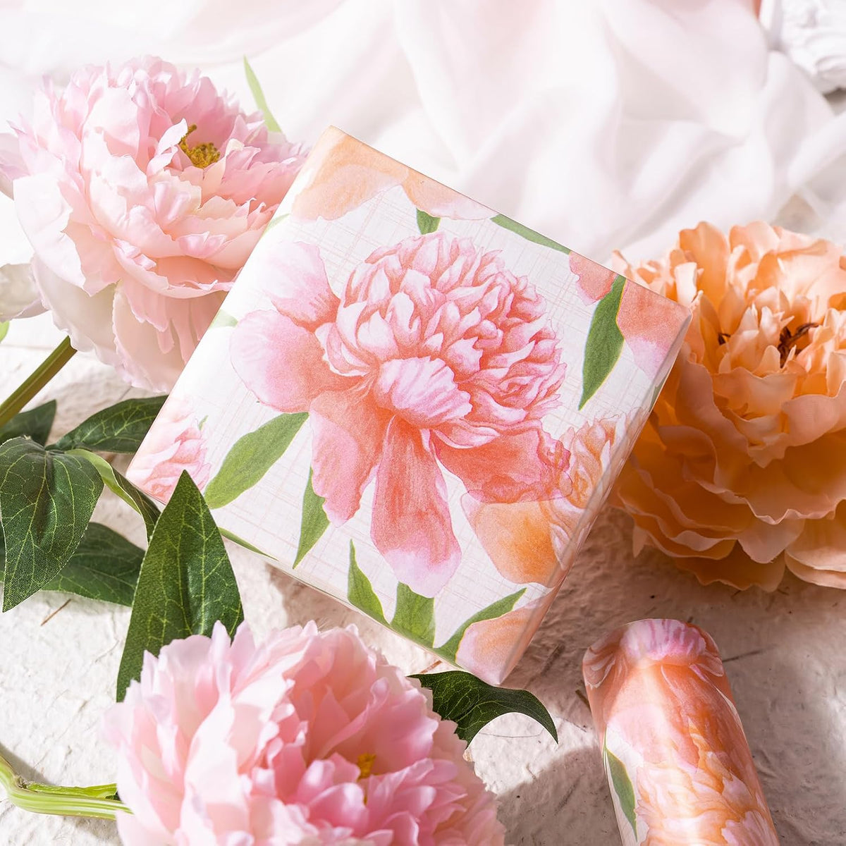Floral Wrapping Paper Roll - Mini Roll - 17 Inch x 9.8 Feet - Peach Flower Wrapping Paper, Perfect for Girls Women Birthday, Wedding, Bridal Shower