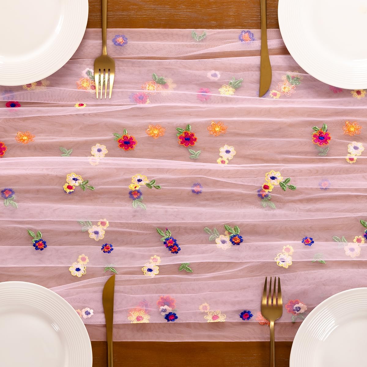 Flower Table Runner Fall Daisy Floral Tulle Cheesecloth Wedding Decor