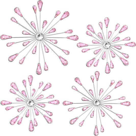 4 Pcs Starburst Wall Decor, Bling Metal Wall Art, Pink