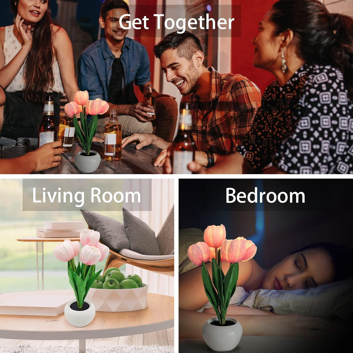 Flower Table Lamp Tulip Desk LED Night Light for Home Living Room Decor Artificial Flower with Vase Table Centerpieces for Birthday Holiday Party Wedding Room Decoration (Pink)…