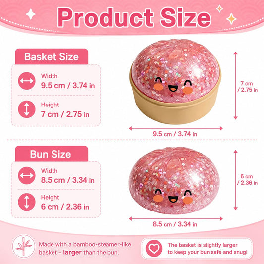 Dumpling Squishy Model,Fun and Interactive Squeeze Sensation for Office and Daily Use, With Food Steamer Stretchy Desk Toy (Transparent Pink)