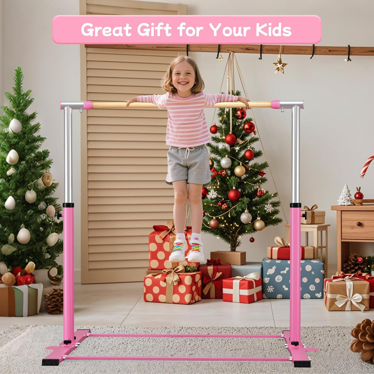 Gymnastic Kip Bar,Horizontal Bar for Kids Girls Junior,3' to 5' Adjustable Height,Home Gym Equipment,Ideal for Indoor and Home Training,300lbs Weight Capacity