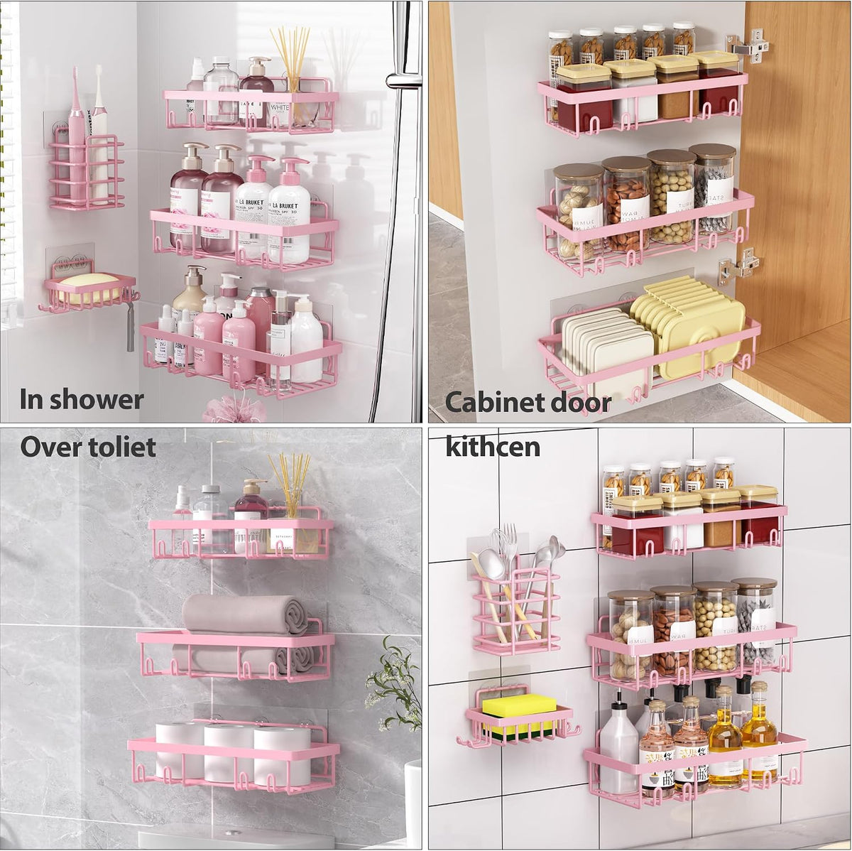 5 Pack Shower Caddy for Inside Shower, Pink Bathroom Decor Set