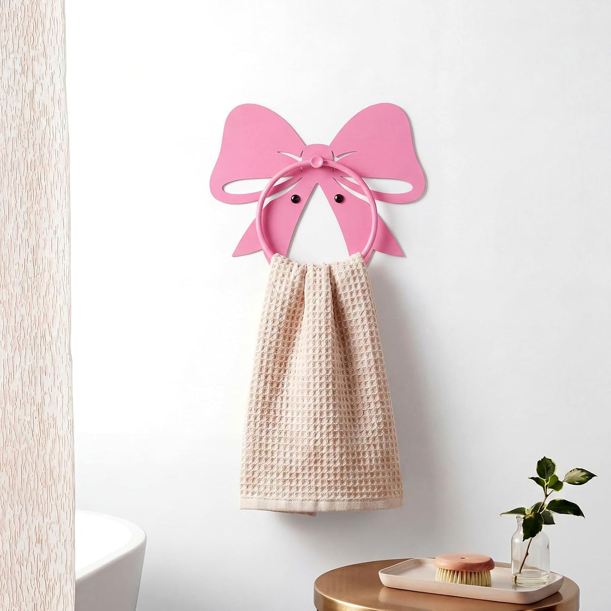 Pink Bow Towel Holder for Bathroom Coquette Metal Towel Ring Hanger Wall Mounted Pink Bow Bathroom Decor Heavy Duty for Women Girls Kitchen Home Decor Gift