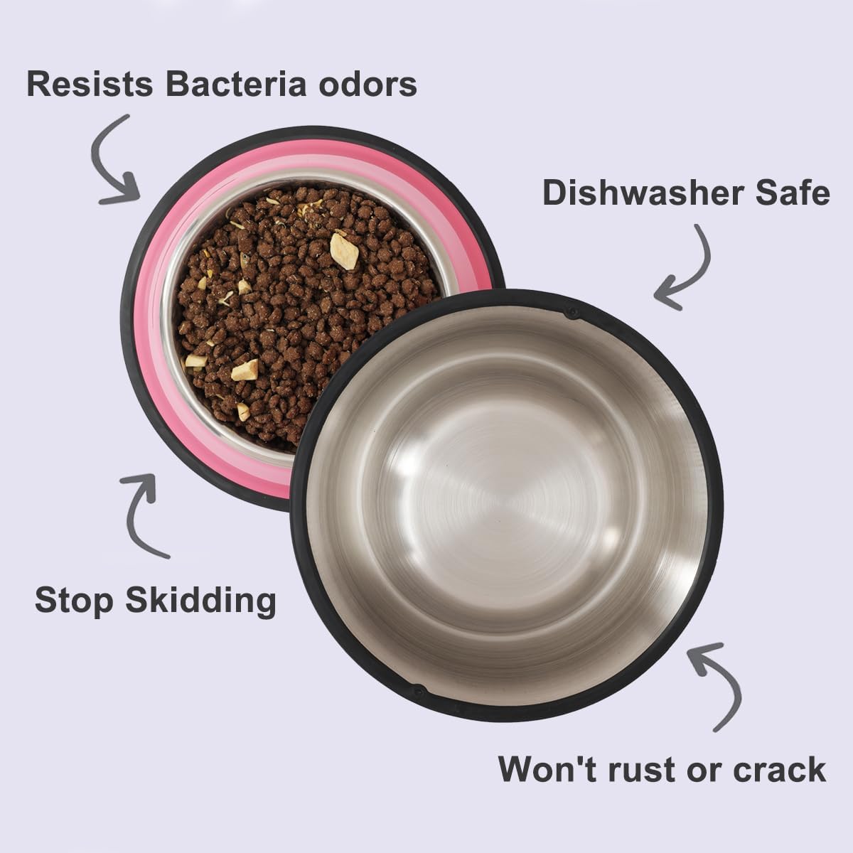 Stainless Steel Dog Bowls, Food and Water Non Slip Anti Skid Stackable Pet Puppy Dishes for Small, Medium and Large Dogs (2 Pack)