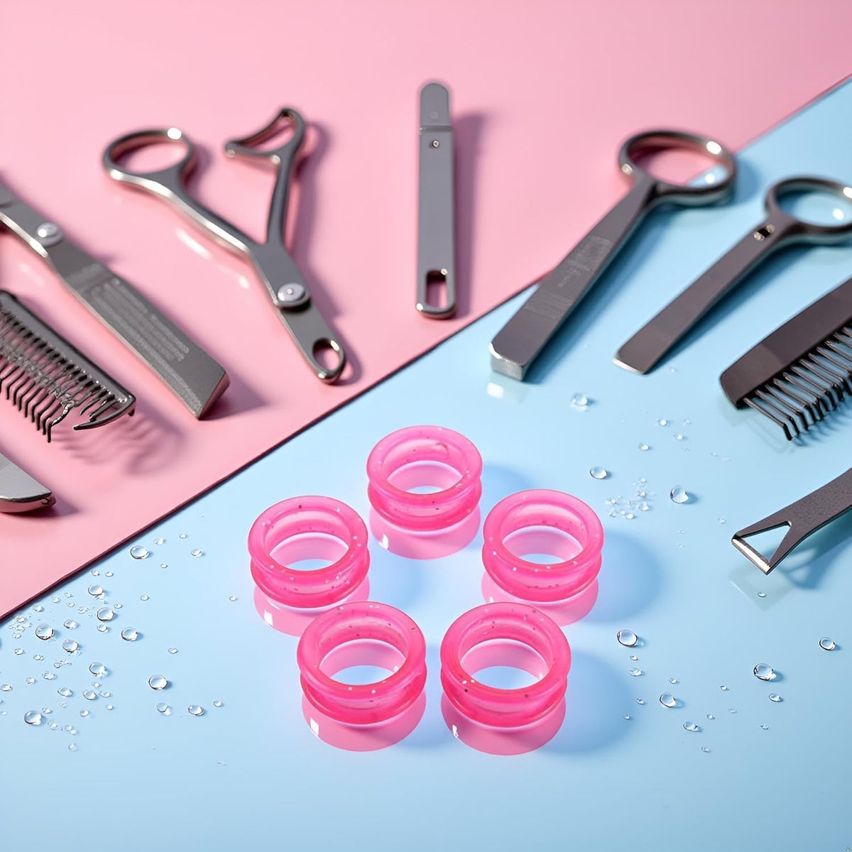 5 Pcs Pink Silicone Finger Rings for Hair Cutting Scissors, Silicone Finger Rings Grips Grooming Shear Thumb Inserts Finger Protector Ring for Barber Hair Cutting Scissors Pet Shears