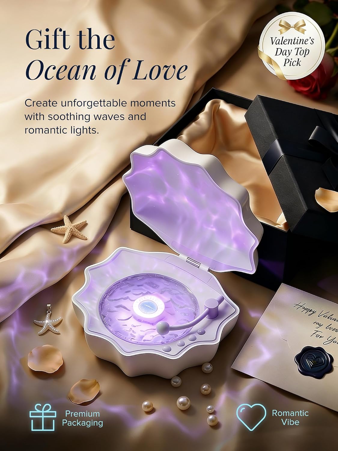 Ocean Wave Projector Light, Shell Night Light Built-in Bluetooth Speaker, Remote Control, White Noises for Home Decor/Relaxation/Party/Music/Gift (Pink)