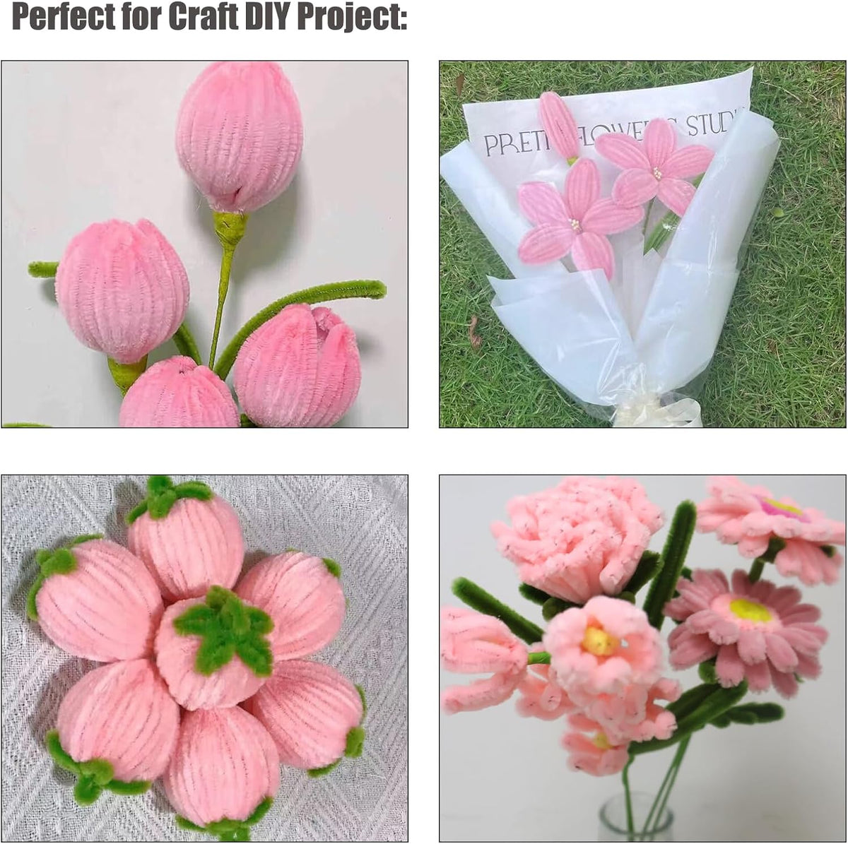 100 Pieces Light Pink Craft Pipe Cleaners,6mm x 12inch Thick Fuzzy Chenille Stem Sticks Pipe Cleaners for Craft Art DIY Projects Decorations