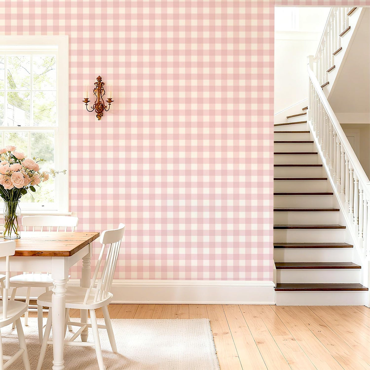 Plaid Peel and Stick Wallpaper, Pink, 17.7 x 78.7 in