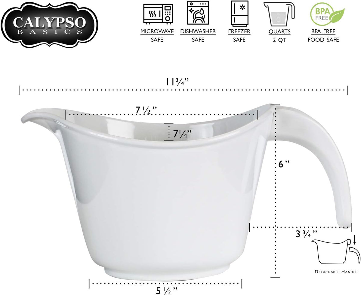 Batter Bowl With Pour Spout, Non-Slip Base, Erogonomic Space Saving Detachable Handle, 2 QT Heavy Duty BPA-Free Microwave & Dishwasher Safe, Pink