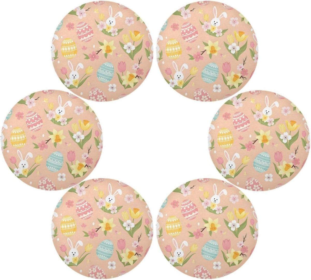 Easter Eggs Pattern Peach Place Mats Set of 4, 15 Inch Round Placemats Washable Non-Slip Table Mats for Kitchen Dining
