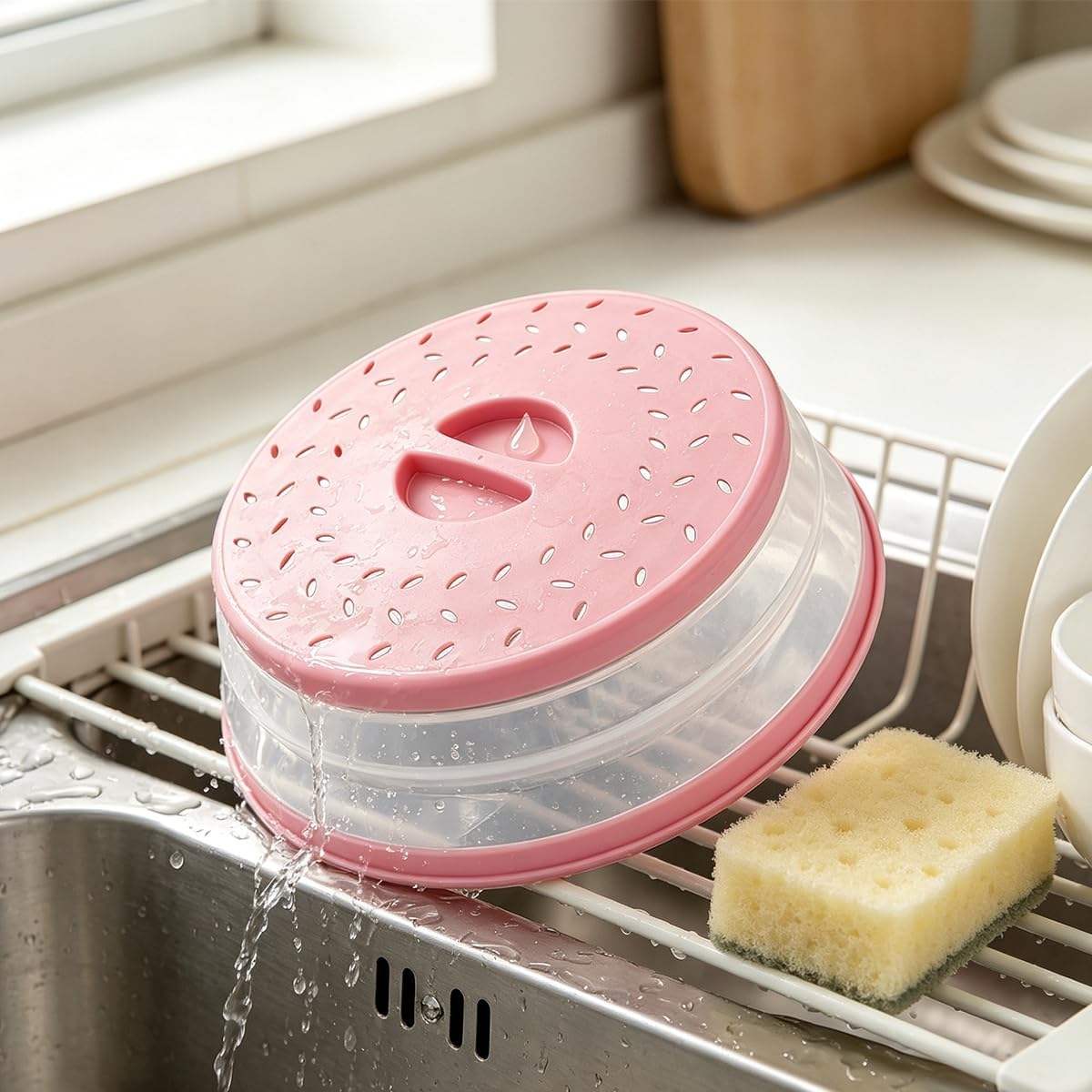 Collapsible Microwave Splatter Cover(12.4 IN,Light pink)