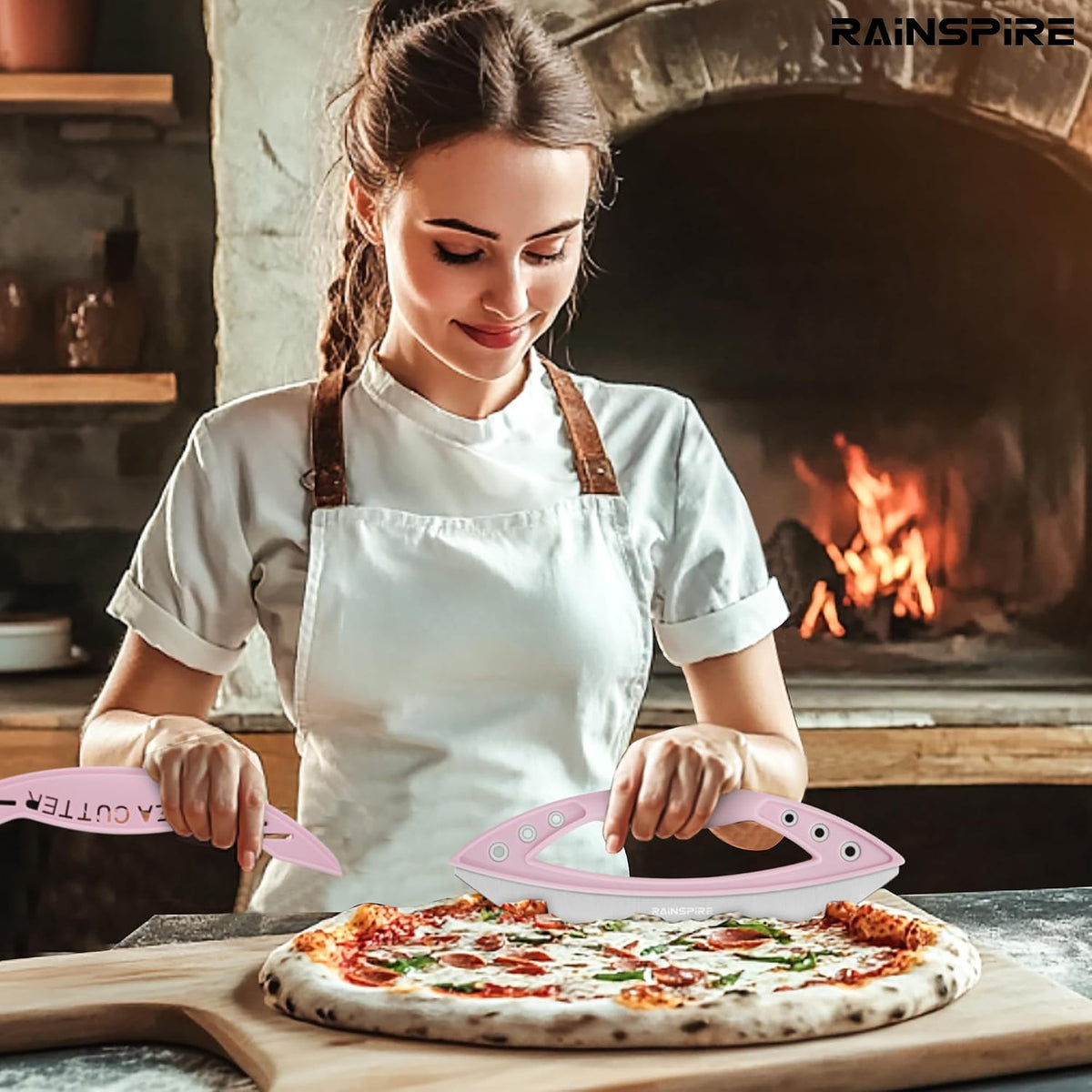12" Pizza Cutter Rocker Blade Stainless Steel Pizza Rocker with Cover Sharp Blade Pizza Knife Dishwasher Safe Kitchen Gadgets Home Essentials, Pink