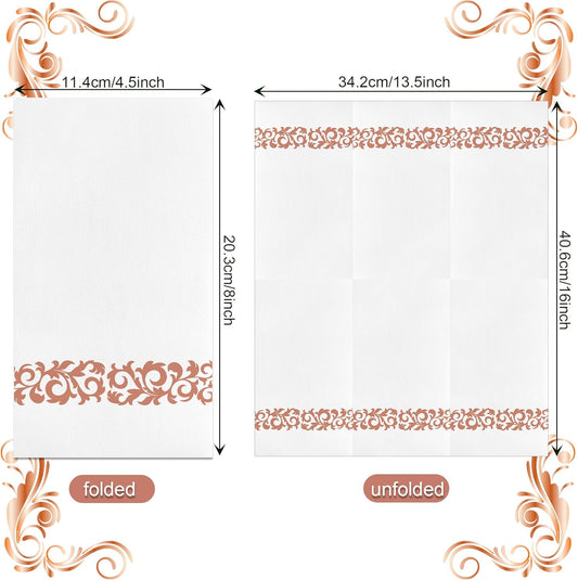 80 Count Disposable Rose Gold Trim Napkins, Premium Linen-Like Dinner Napkins, Soft Absorbent Guest Hand Towels for Parties, Bathroom, Kitchen, Events, 8 * 4.5inches