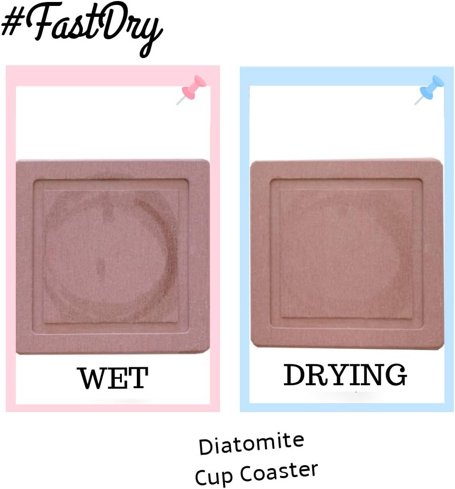 Diatomite Cup Coaster Mat 2 Pack, Fast Water Absorbent Coasters, Self-Dry Diatomaceous Cup Holder, Small Plant Tray (Pink)