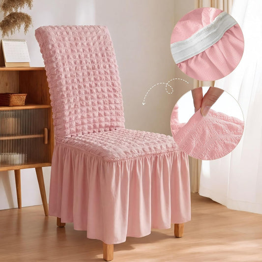 1 Pcs Stretch Chair Cover with Skirt for Dorm Dining,Pink