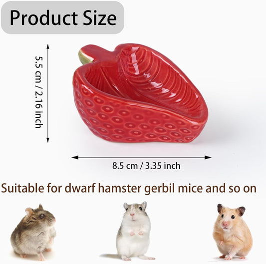 2 Packs Strawberry Ceramic Hamtser Food Bowls Wet&Dry Use(Pink+Red)