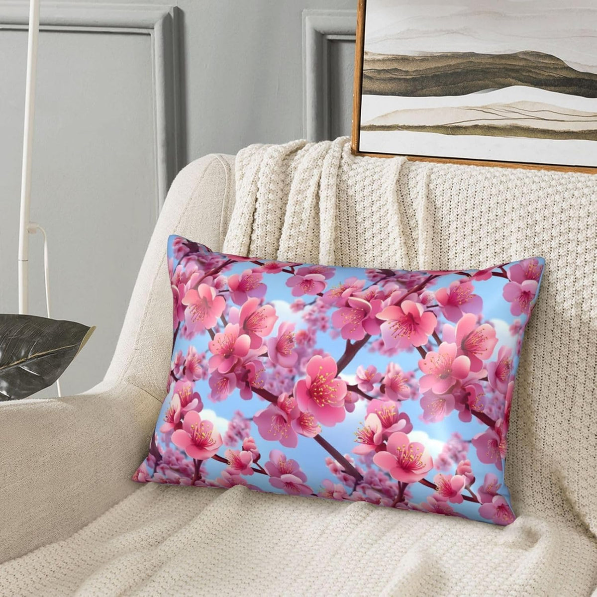 Bright Pink Peach Blossom Flower Satin Pillowcase for Hair and Skin 20x30 in Queen Size Pillows Case Cover with Zipper (Without Inserts)