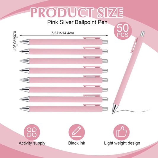 50 Pcs Pink Silver Ballpoint Pens Bulk 0.5mm